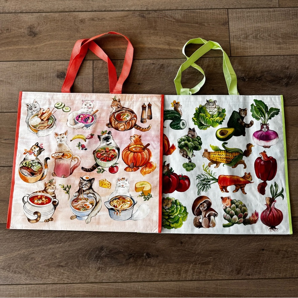 Homegoods TJMaxx Marshalls Cat Vegetable & Cat Soup Print Tote Bags NWOT - Picture 2 of 2